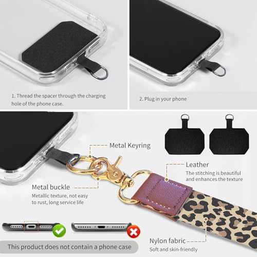 Cell Phone Lanyard Adjustable Crossbody Strap, Cute Phone Neck Wristlet Wrist Strap Patch for Keys Case Accessories - color: Luxury Brown Leopard