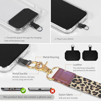 Cell Phone Lanyard Adjustable Crossbody Strap, Cute Phone Neck Wristlet Wrist Strap Patch for Keys Case Accessories - color: Luxury Brown Leopard