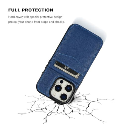 KIHUWEY for iPhone 16 Pro Wallet Case Card Holder Kickstand, Lichee Blue | Credit Card Slots, PU Leather, Kickstand, Magnetic, Flip Heavy Duty Protection Cover for Men and Women - color: Lichee Blue