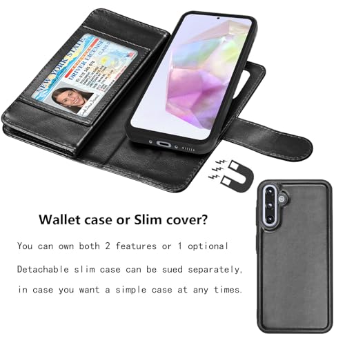 Njjex Galaxy A36 5G Case, for Samsung Galaxy A36 5G Wallet Case, [9 Card Slots] PU Leather ID Credit Holder Folio Flip [Detachable] Kickstand Magnetic Phone Cover & Lanyard for Samsung A36 [Black] - color: Black