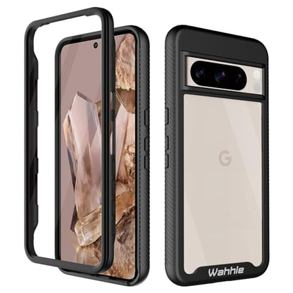 Compatible with Google Pixel 8 Pro Case, Built in Screen Protector Full Body Shockproof Slim Fit Bumper Protective Phone Cover Men Women-Black/Clear - size: Google Pixel 8 Pro