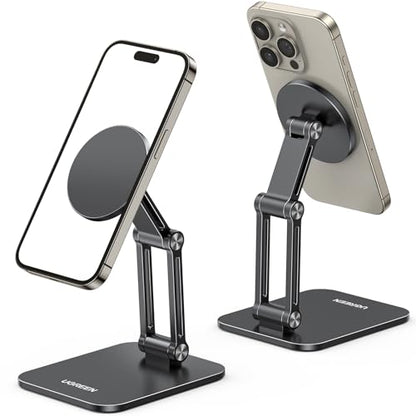 UGREEN Magnetic Phone Stand Compatible with MagSafe Holder for Desk Ergonomic Design Adjustable, Aluminum Cell Phone Stand Compatible for iPhone 17 Air 16 15 14 13 12 Pro Max and MagSafe Case, Black - color: Black