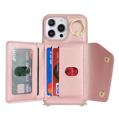 Lipvina Crossbody Wallet Case for iPhone 13 Pro,Rose Gold - color: 06-Rose Gold, size: iPhone 13 Pro 6.1"