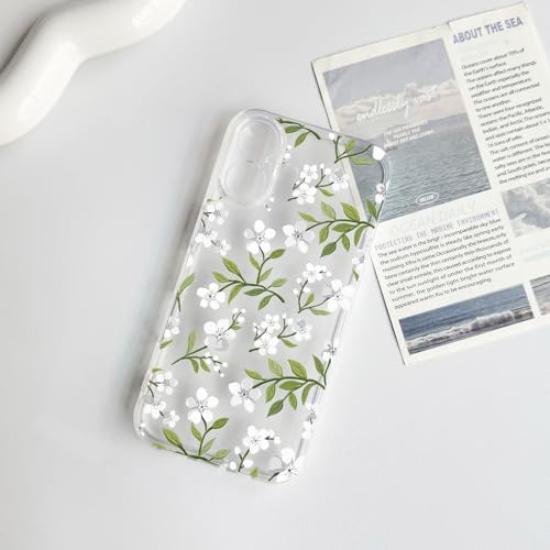 NITITOP Compatible with iPhone 15 Pro Case Clear Cute Flower - White | Branch, Floral, Precision camera cutouts, For girl woman, Slim fit, Soft TPU, Shockproof - color: White