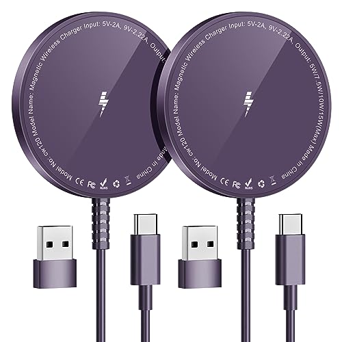 Magnetic Wireless Charger for iPhone: Compatible with Magsafe Charger iPhone 17 16 15 14 13 12 Series & Airpods 4 3 2 Pro-Fast 15W Max Charging Pad Strong Magnet, Dual USB-C/A Ports-Home Office Travel