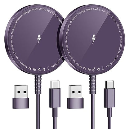 Magnetic Wireless Charger for iPhone: Compatible with Magsafe Charger iPhone 17 16 15 14 13 12 Series & Airpods 4 3 2 Pro-Fast 15W Max Charging Pad Strong Magnet, Dual USB-C/A Ports-Home Office Travel