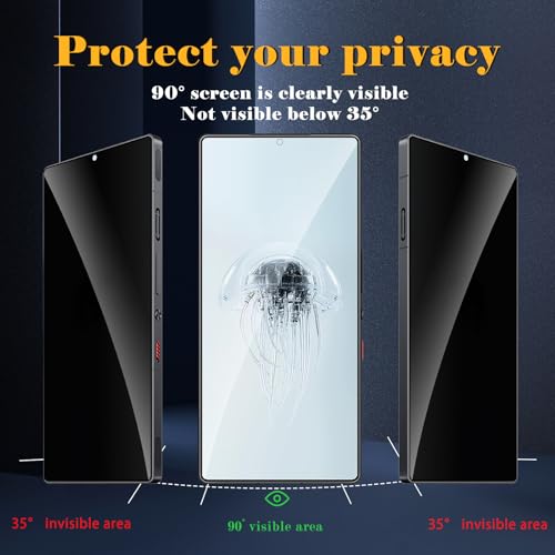 2 Pack Privacy Screen Protector for Nubia Red Magic 10 Pro/Magic 10 Pro+, Tempered Glass Film full Coverage Anti Scratch, Anti-Spy, 9H Hardness, Bubble Free Privacy Screen Protector - size: Nubia Red Magic 10 Pro/10 Pro+