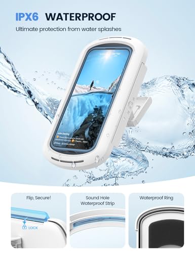 Lamicall Shower Phone Holder with Speaker Holes, IPX6 Waterproof Clear Sound & 480° Rotation Shower Case Accessories, Waterproof Bathroom Wall Mount for iPhone 17 Pro Max, S26 Ultra, 4-7" Phone - color: Snow White