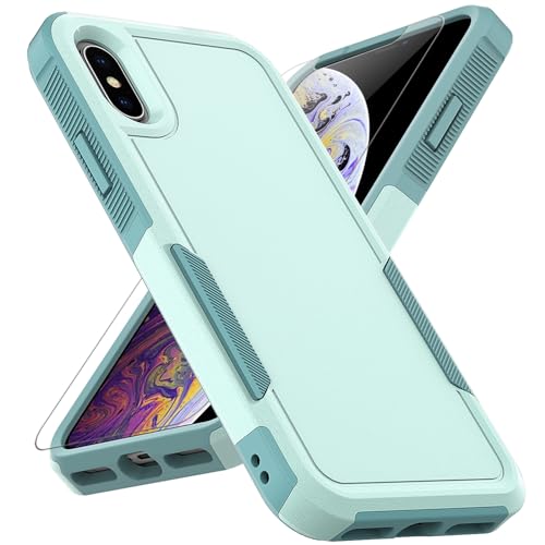 for iPhone X/iPhone Xs Case: Dual Layer Protective Heavy Duty Cell Phone Case Shockproof Rugged Bumper Tough with Screen Protector - Military Grade Drop Tested for Appple iPhone X/iPhone Xs, Green - color: Mint Green (PC) + Mint Green (TPU)