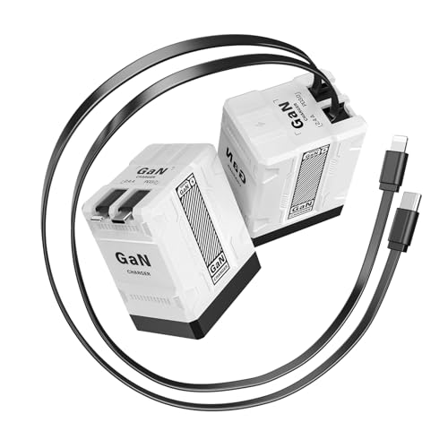 2 in 1 Retractable Gan Wall Charger with Dual Cables, Fast Charging 45W Retractable Phone Charger Wall Plug with 2 Charging Cable, USB C Chargers Block for iPhone 17 16 15 14 13, LG,Pixel - color: White