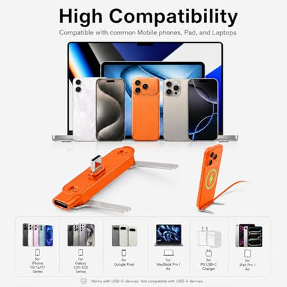 240W USB C to USB C Invisible Charging Cable with Foldable Stand - color: Orange,3Pcs
