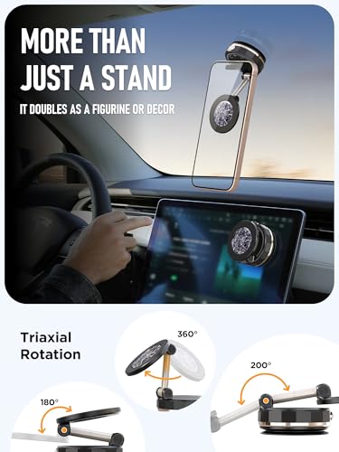 Upgraded Vacuum Magnetic Car Phone Holder for MagSafe[108+LBS Strongest Suction & 3000gf Strongest Magnetic],360° Adjustable Suction Cup Phone Mount for Car,Gym,Mirror,Men Women-Black - color: Black