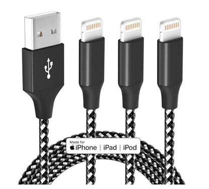 iPhone Charger Cord 10ft 3 Pack MFi Fast Charging Braided Lightning Cable - color: BlackWhite