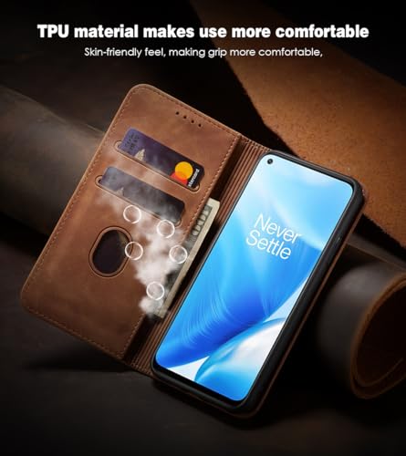 Asuwish Flip Wallet Phone Case for OnePlus Nord N200 5G with Screen Protector Magnetic Closure Folio Cover Credit Card Holder Slot Stand One Plus N 200 G5 1 Plus 200N 1plus One+ 1+ N2005G 2021 Brown - color: Brown