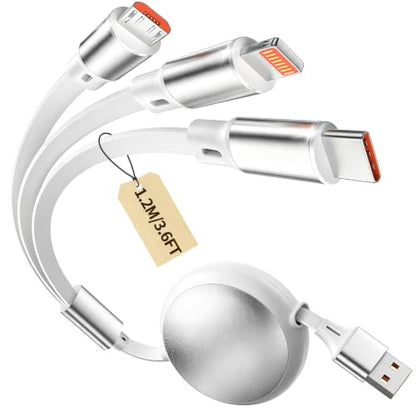 Multi Charging Cable,1Pack 3.6Ft Retractable Phone Charger for All Devices - color: White, size: 1Pack3.6FT