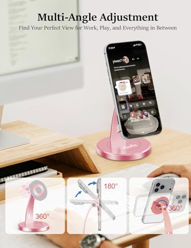 Aoviho Magnetic Phone Stand for Desk, 360° Rotating Phone Holder,Rose Gold - color: Rose Gold