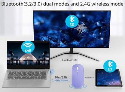WREANU Wireless Bluetooth Mouse, Rechargeable Laptop Mice, Purple - color: Purple Wireless Bluetooth Mouse