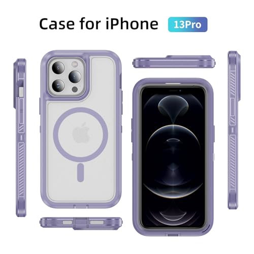 Magnetic for iPhone 13 Pro Case, Compatible with MagSafe, Shockproof Dustproof Drop Proof, Military Grade Double Layer Protection, Purple/Clear - color: Magnetic Purple/Clear, size: iPhone 13 PRO