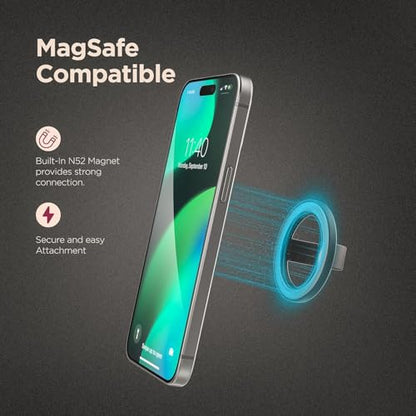 Encased Magnetic Phone Grip Holder Thin Silicone Finger Loop Ring, Compatible with Magsafe (Black) - color: Black