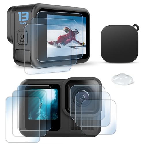 FiTSTILL Screen Protector[9 PCS] for Go Pro Hero 13 Black,Ultra Clear Tempered Glass Back Screen Protector + Tempered Glass Lens Protector + Front Screen Protector - 3 Packs + Lens Cover - size: For Go Pro hero 13 black