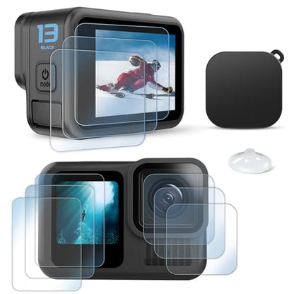 FiTSTILL Screen Protector[9 PCS] for Go Pro Hero 13 Black,Ultra Clear Tempered Glass Back Screen Protector + Tempered Glass Lens Protector + Front Screen Protector - 3 Packs + Lens Cover - size: For Go Pro hero 13 black