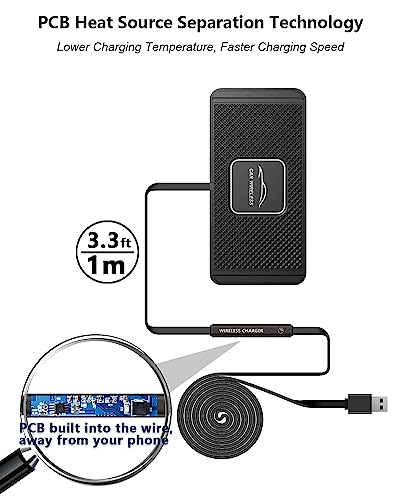 Wireless Car Charger Qi Charging Pad Fast 15W 10W 7.5W Charge Adapter for iPhone 14 13 12 Mini 11 Pro Max 8 Plus X XR Xs Airpods Samsung Galaxy Buds S21 S22 S23 S24 Android Phones (39' Long Cable) - size: 39IN Long Cable