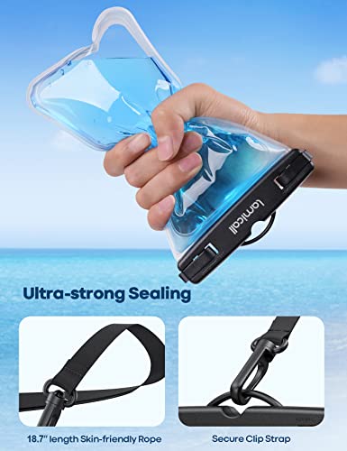 Lamicall Waterproof Phone Pouch, [2 Pack] IPX8 Water Proof Cell Phone Case | Beach & Cruise Essentials, Touch Screen, Dry Bag for iPhone 17 16 15 14 13 12 11 Pro Max Plus, Galaxy S25, for 7" with Case - color: Transparent & Transparent