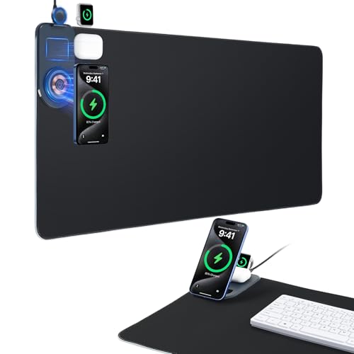 ELUTENG 4-in-1 RGB Gaming Mouse Pad with Wireless Charging & Phone Holder - size: 13L x 5.1W inches