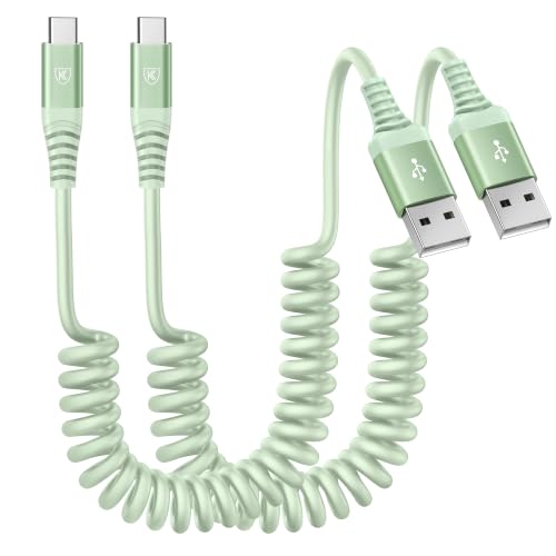 USB to USB C Cable Fast Charging 60W, 2Pack 6FT Coiled USB A to USB C Cable - color: Green, size: 6FT