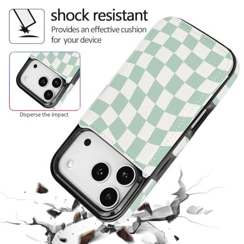 for iPhone 17 Pro 6.3" Wallet Case with Card Holder(Checkerboard) - color: Green Checkerboard, size: iPhone 17 Pro 6.3 inch