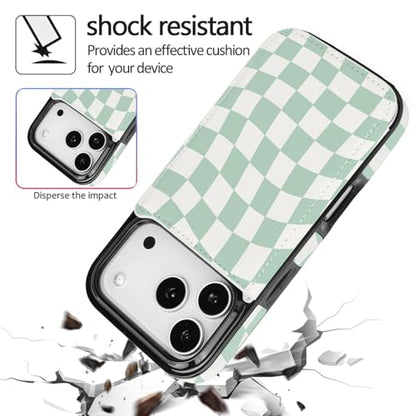for iPhone 17 Pro 6.3" Wallet Case with Card Holder(Checkerboard) - color: Green Checkerboard, size: iPhone 17 Pro 6.3 inch