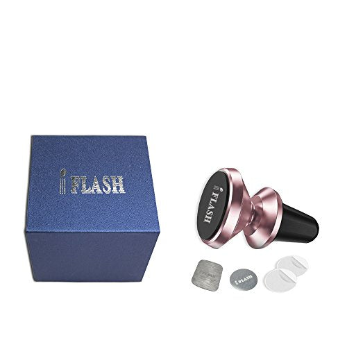 IFLASH Magnetic Mount, Aluminum Universal Air Vent Magnetic Car Mount Phone Holder, 360 Degree Rotation for Multi-Angle View, Cradle-Less Car Phone Mount Stand, for Apple iPhone/Galaxy (Rose Gold) - color: Rose Gold