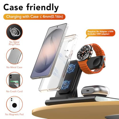 Wireless Charger for Samsung Charging Station, Foldable & Nightlight - color: black