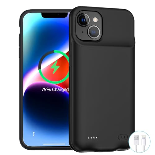 Battery Case for iPhone 14, Enhanced 7000mAh Ultra Thin Portable Protective Smart Charging Case Support Carplay Compatible with iPhone 14 (6.1 inch) Rechargeable Extended Battery Charger Case (Black) - size: iPhone 14