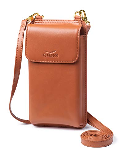 Crossbody Phone Purse for Women – RFID Phone Case Wallet w/Magnetic Closure & Separate Zipper Pocket Crossbody Bag - color: Tan