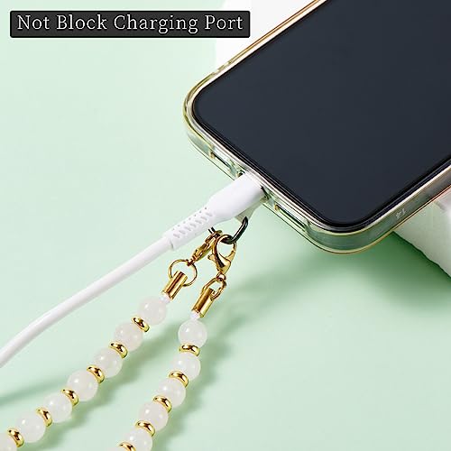 Phone Charm with Beaded Marble, Cell Phone Lanyard with Tether Tab, Phone Chain Strap, Hands-Free Wrist Strap, Phone Strap for Women Compatible with iPhone 14 Pro Max/ 13 Pro Max/ 12 Pro Max/ 11(Pink) - color: Rose Quartz