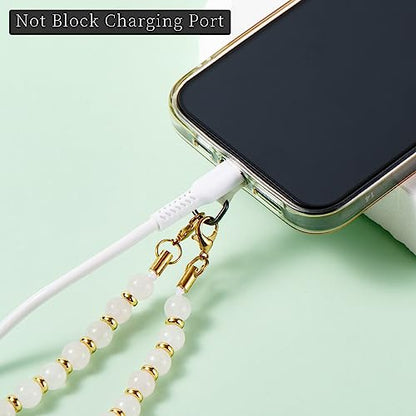 Phone Charm with Beaded Marble, Cell Phone Lanyard with Tether Tab, Phone Chain Strap, Hands-Free Wrist Strap, Phone Strap for Women Compatible with iPhone 14 Pro Max/ 13 Pro Max/ 12 Pro Max/ 11(Pink) - color: Rose Quartz