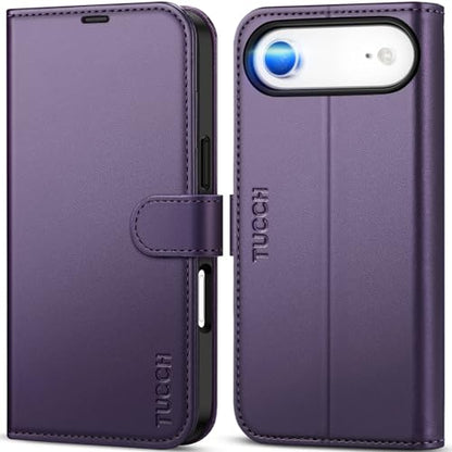TUCCH Wallet Case for iPhone Air (6.5") 2025, 4 Card Holders, Deep Purple | RFID Blocking, Viewing Stand, Shockproof TPU Shell, PU Leather, Magnetic Closure, Protective Folio Flip Cover - color: Deep Purple
