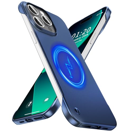 GRECAZO Magnetic Frosted Frameless Case for iPhone 15 Pro, Navy Blue | Compatible with MagSafe, Metallic Finish, Hard PC Cover, Ultra Thin Lightweight Minimalist Borderless, Slim Fit, 6.1-Inch - color: Navy Blue, size: iPhone 15 Pro