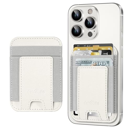 Phone Card Holder, Leather Phone Wallet Stick On, Fit 7 Cards | RFID Blocking, Stronger Adhesive Card Holder Back of Phone, Credit Card Holder for Phone Case iPhone, Samsung, Milk White - color: White