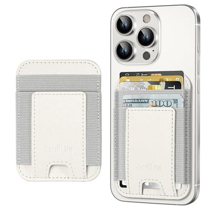 Phone Card Holder, Leather Phone Wallet Stick On, Fit 7 Cards | RFID Blocking, Stronger Adhesive Card Holder Back of Phone, Credit Card Holder for Phone Case iPhone, Samsung, Milk White - color: White