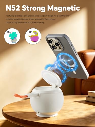 Bluetooth Speaker with Wireless Charging Stand, Brown, White - color: White