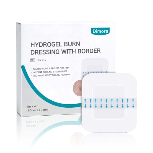 Dimora Hydrogel Burn Dressing with Border 4" x 4" (2.5" x 2.5" Pad) – Sterile, Waterproof Burn & Wound Dressing with Instant Cooling Relief for Minor Burns, Cuts & Abrasions (10 Count) - size: 4" x 4" (2.5" x 2.5" Pad)-10 Count
