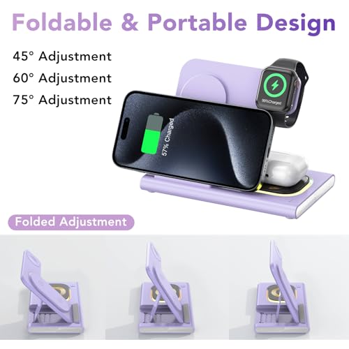 3 in 1 Foldable Charging Station for Apple Wireless Charger - color: Purple
