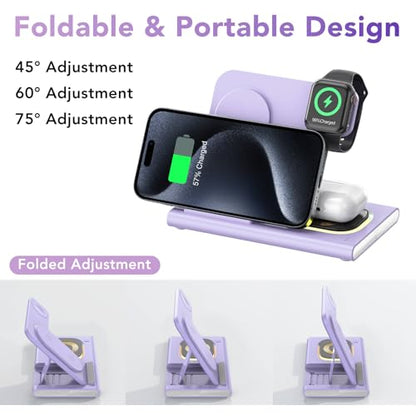 3 in 1 Foldable Charging Station for Apple Wireless Charger - color: Purple
