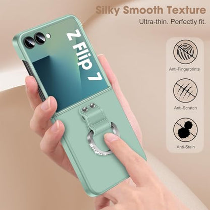 Z Flip 7 Case for Samsung Galaxy Z Flip7 5G, Ring Case for Women Silky Touch Slim Hard PC Matte Back Cover Ultra Thin Z Flip 7 Phone Case Anti-Scratch Protective Cases for Samsung Z Flip 7 5G (Mint) - color: Mint