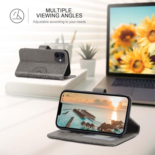 Wallet Case for iPhone 12 and iPhone 12 Pro,[RFID Blocking] 3 Card Holder Stand with Credit Card Slot PU Leather Magnetic Protective Flip Cover for iPhone 12/12 Pro(Grey) - color: Grey