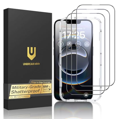 UNBREAKcable for iPhone 16e Screen Protector, 3-Pack Shatterproof Tempered Glass [Easy Installation Frame] [99.99% HD Clear] [9H Hardness] [Case Friendly] [Bubble Free] for Apple iPhone 16e 6.1 inch - size: iPhone 16e