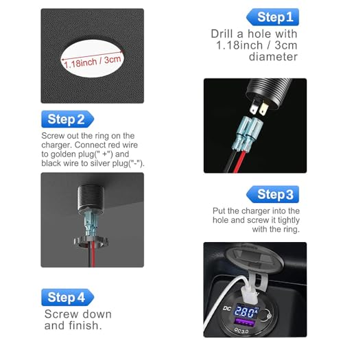 2 Pack 12V USB Outlet 65W PD+QC Waterproof Voltmeter Switch Aluminum Marine - color: pack of two