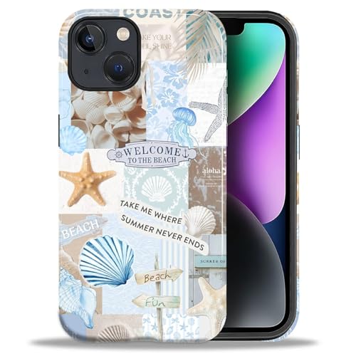 Case Compatible with iPhone 14 Plus, Cute Dual Layer Hybrid Phone Cover, Military Grade Drop Protection, Aesthetic Shockproof Phone Case for Women Girls, Boho Beach Summer Collage - color: Boho Beach Summer Collage, size: Iphone 14 Plus
